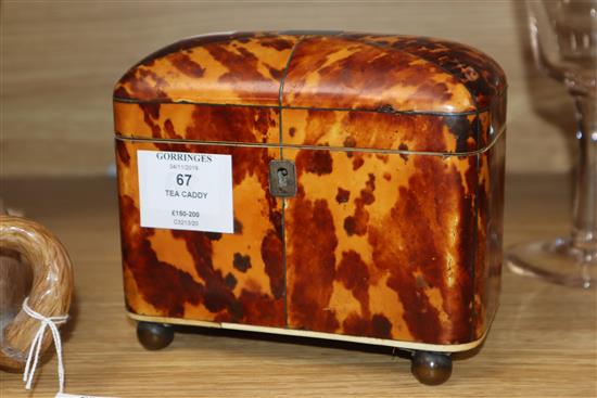 A Regency blond tortoiseshell tea caddy height 14cm